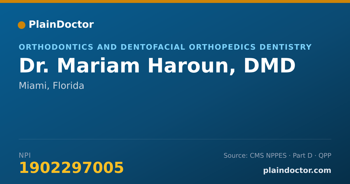 Shareable card for Mariam Haroun, DMD - Orthodontics and Dentofacial Orthopedics Dentistry, Miami, FL