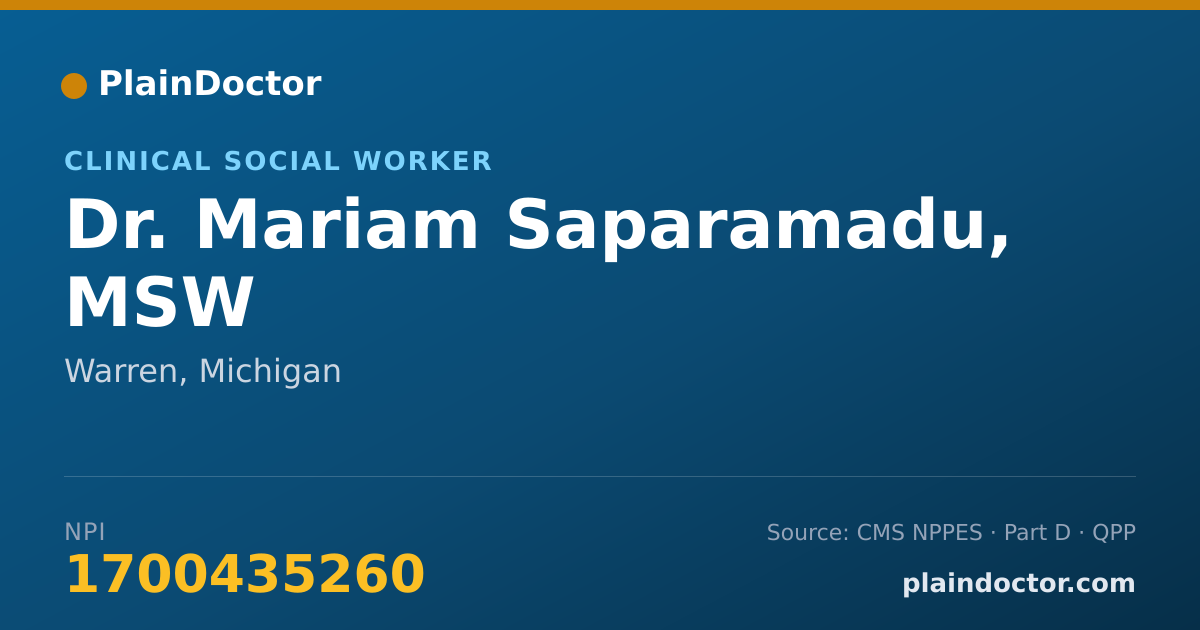 Shareable card for Mariam Saparamadu, MSW - Clinical Social Worker, Warren, MI