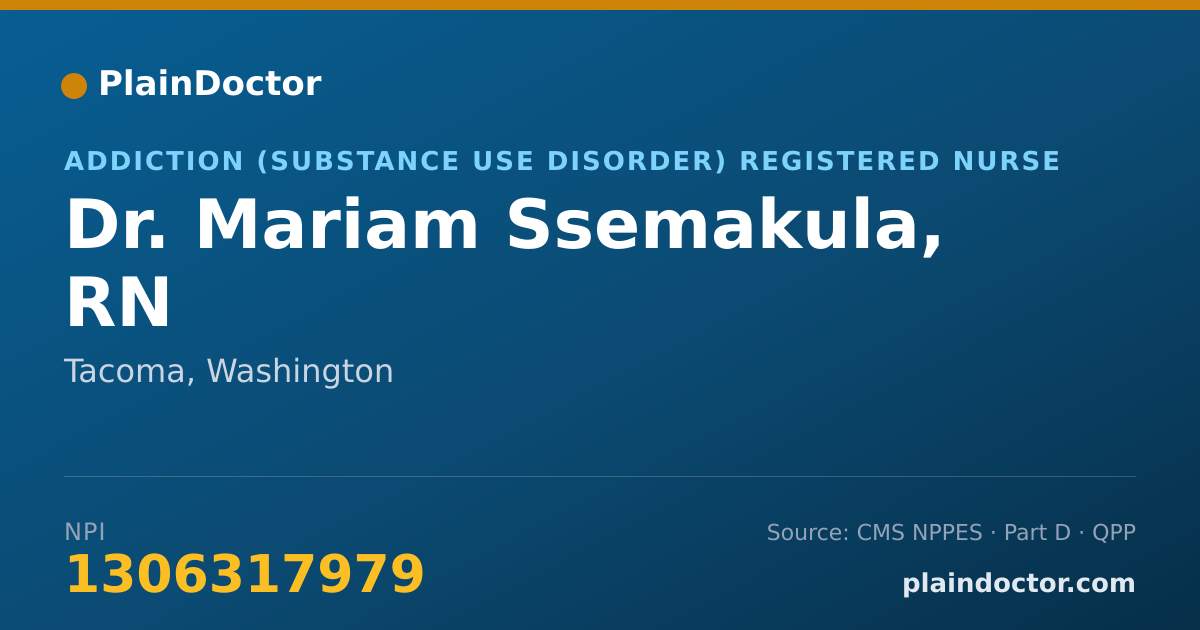 Shareable card for Mariam Ssemakula, RN - Addiction (Substance Use Disorder) Registered Nurse, Tacoma, WA