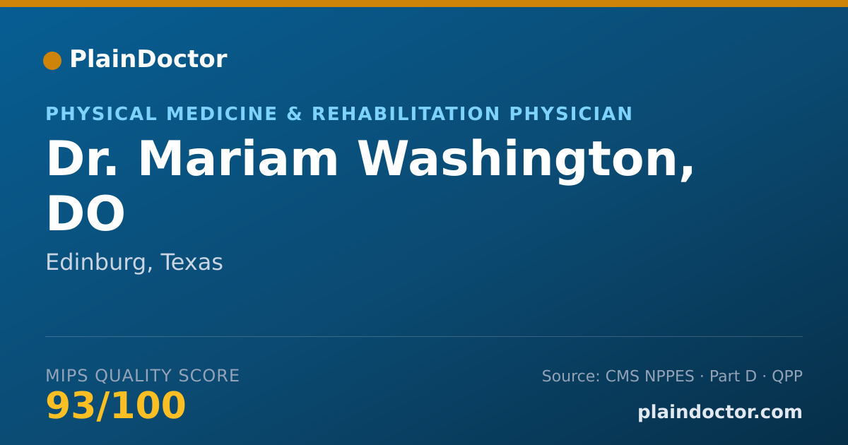 Shareable card for Mariam Washington, DO - Physical Medicine & Rehabilitation Physician, Edinburg, TX