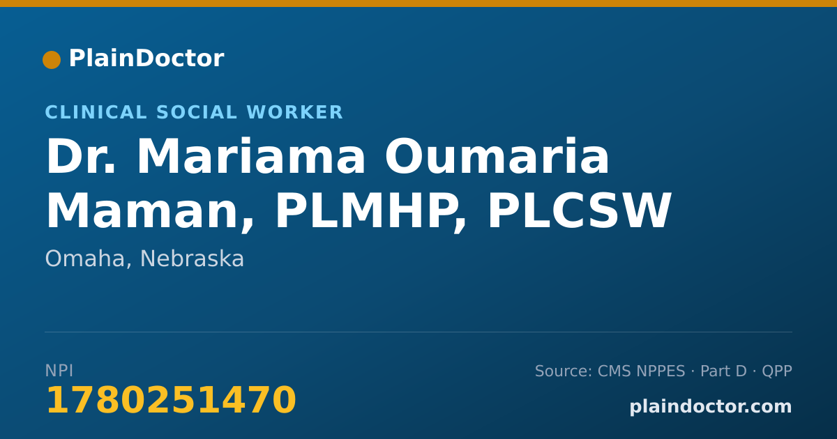 Shareable card for Mariama Oumaria Maman, PLMHP, PLCSW - Clinical Social Worker, Omaha, NE
