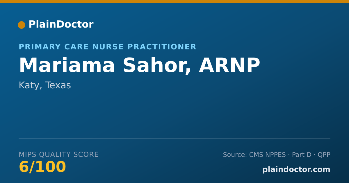 Shareable card for Mariama Sahor, ARNP - Geriatric Medicine (Family Medicine) Physician, Katy, TX