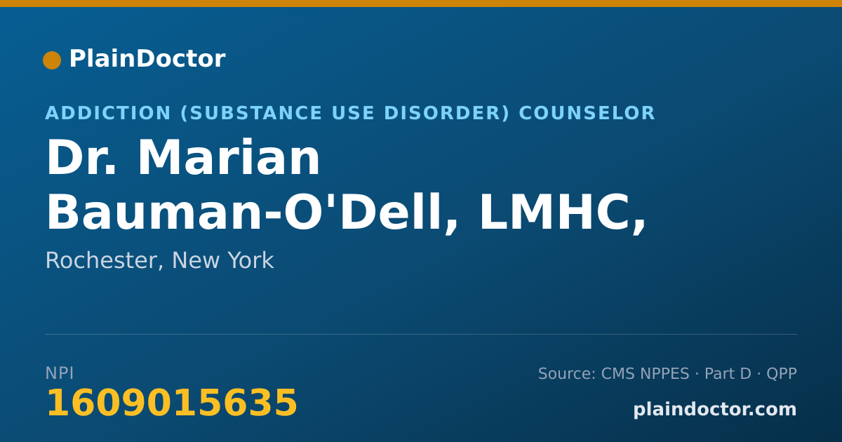Shareable card for Marian Bauman-O'Dell, LMHC, CASAC - Addiction (Substance Use Disorder) Counselor, Rochester, NY