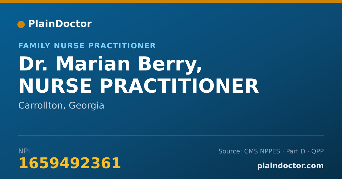 Shareable card for Marian Berry, NURSE PRACTITIONER - Family Nurse Practitioner, Carrollton, GA