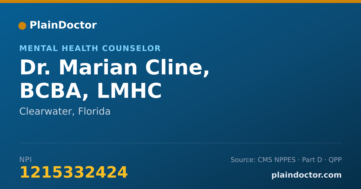 Shareable card for Marian Cline, BCBA, LMHC - Mental Health Counselor, Clearwater, FL