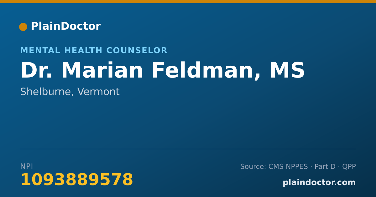 Shareable card for Marian Feldman, MS - Mental Health Counselor, Shelburne, VT