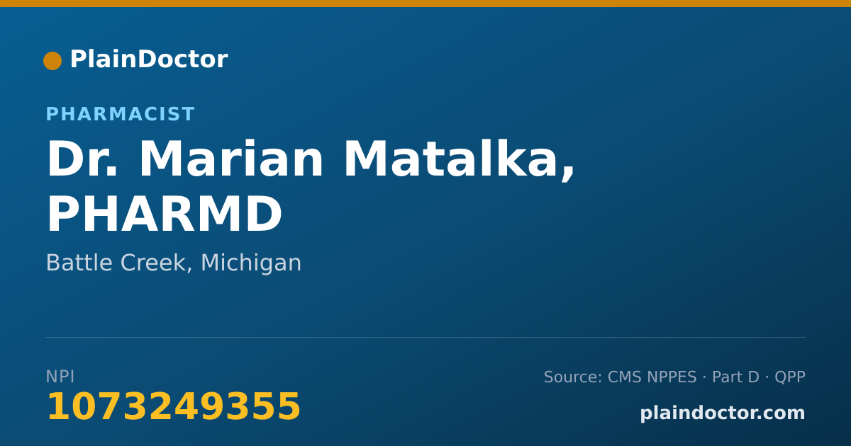 Shareable card for Marian Matalka, PHARMD - Pharmacist, Battle Creek, MI