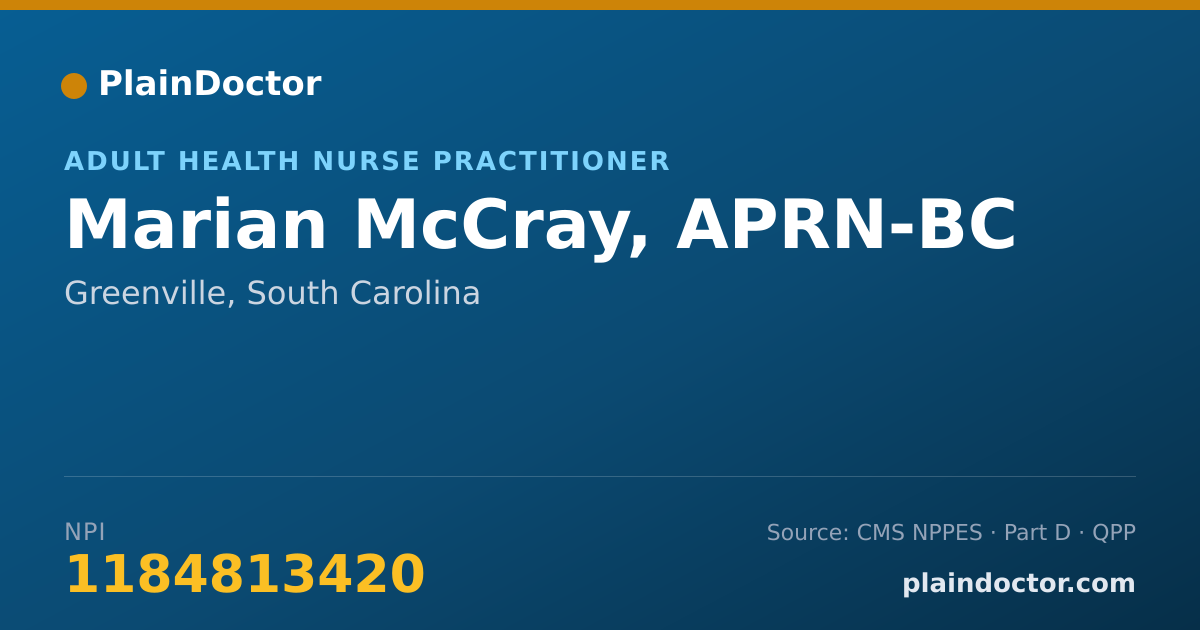 Shareable card for Marian McCray, APRN-BC - Adult Health Nurse Practitioner, Greenville, SC