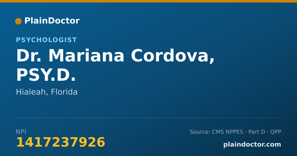 Shareable card for Mariana Cordova, PSY.D. - Psychologist, Hialeah, FL