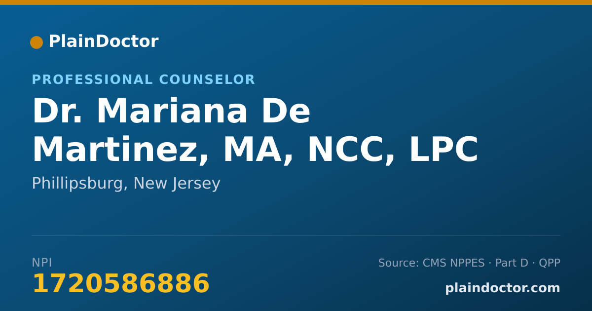 Shareable card for Mariana De Martinez, MA, NCC, LPC - Professional Counselor, Phillipsburg, NJ