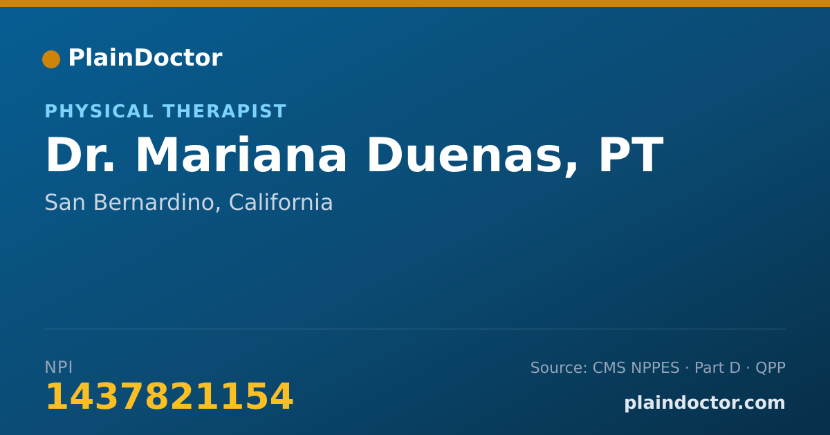 Shareable card for Mariana Duenas, PT - Physical Therapist, San Bernardino, CA