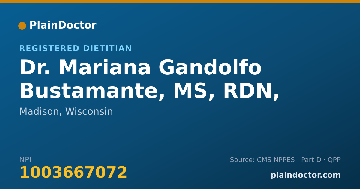 Shareable card for Mariana Gandolfo Bustamante, MS, RDN, CD - Registered Dietitian, Madison, WI