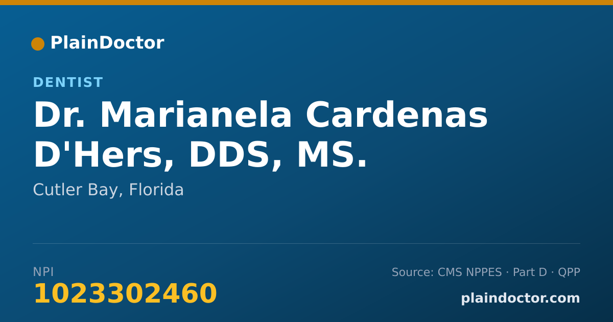 Shareable card for Marianela Cardenas D'Hers, DDS, MS. - Dentist, Cutler Bay, FL