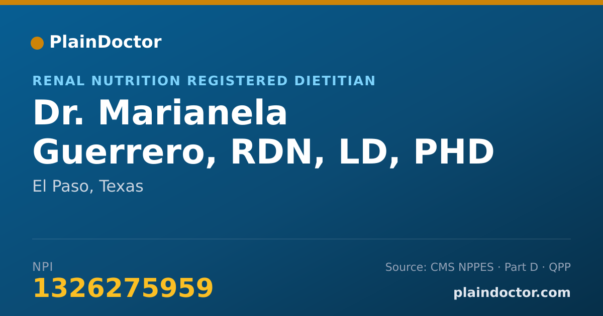Shareable card for Marianela Guerrero, RDN, LD, PHD - Renal Nutrition Registered Dietitian, El Paso, TX
