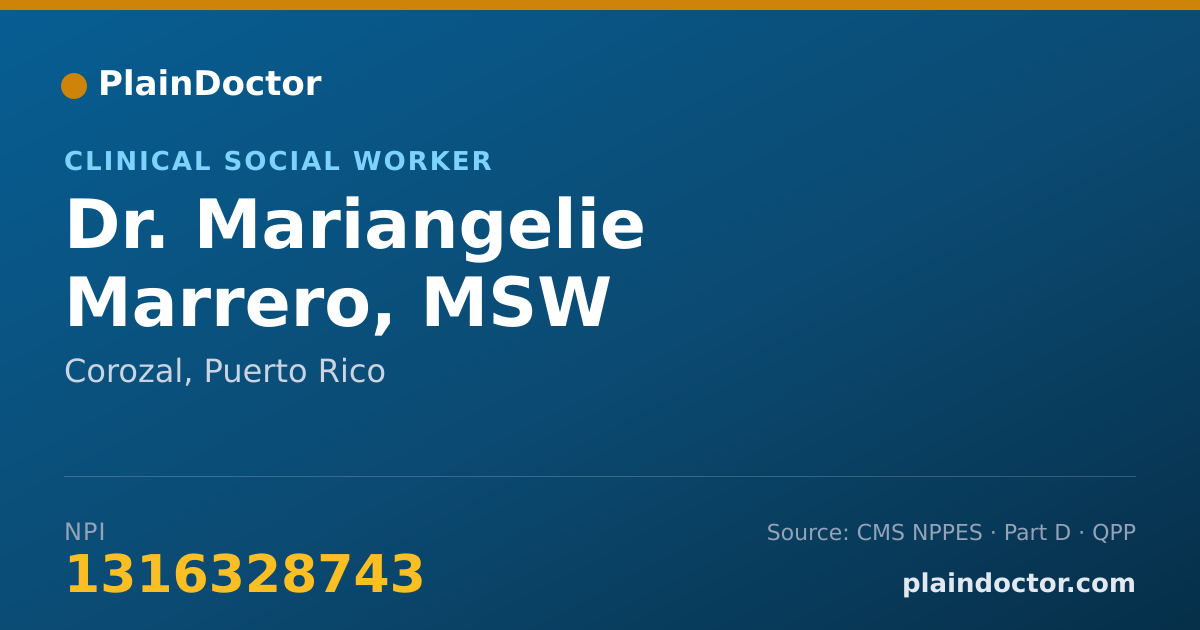 Shareable card for Mariangelie Marrero, MSW - Clinical Social Worker, Corozal, PR