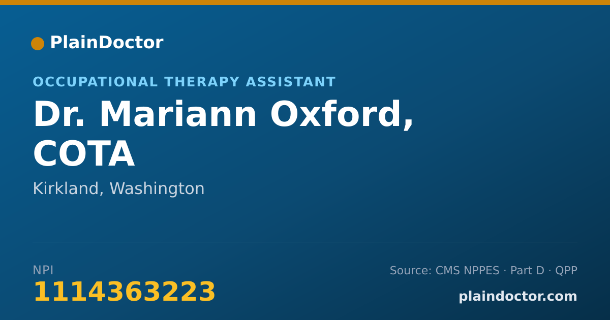 Shareable card for Mariann Oxford, COTA - Occupational Therapy Assistant, Kirkland, WA