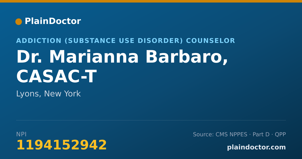 Shareable card for Marianna Barbaro, CASAC-T - Addiction (Substance Use Disorder) Counselor, Lyons, NY