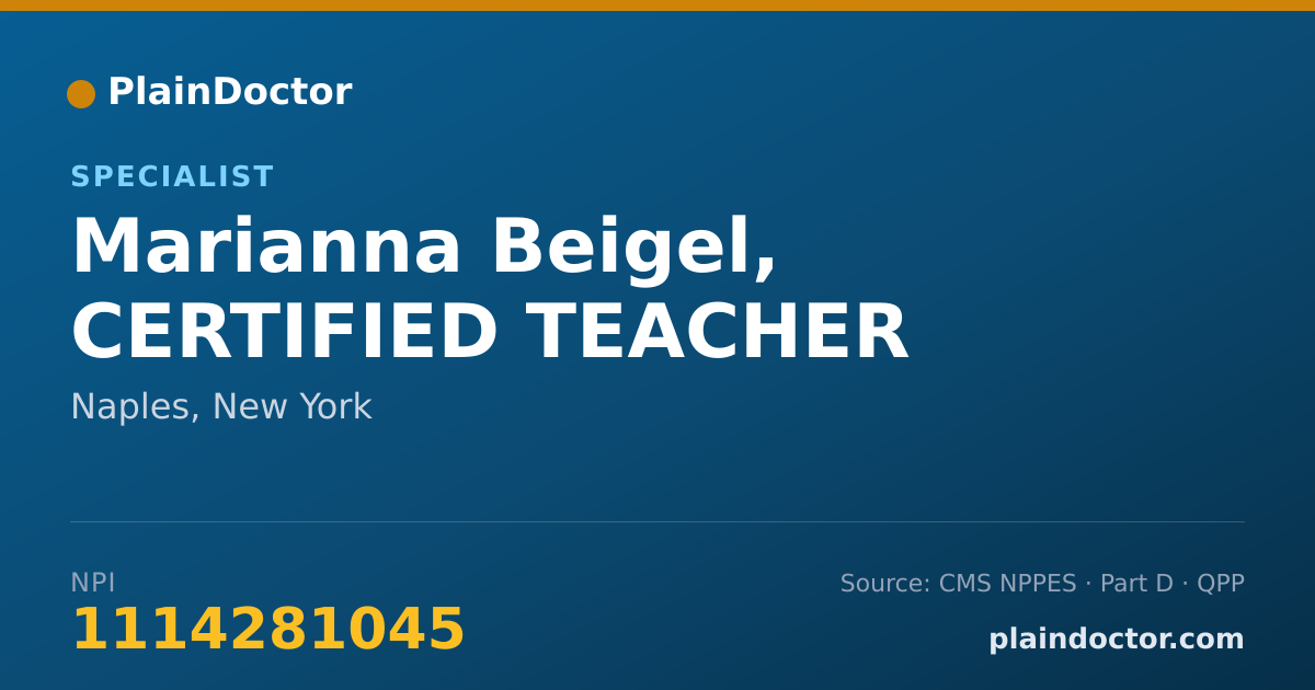 Shareable card for Marianna Beigel, CERTIFIED TEACHER - Specialist, Naples, NY