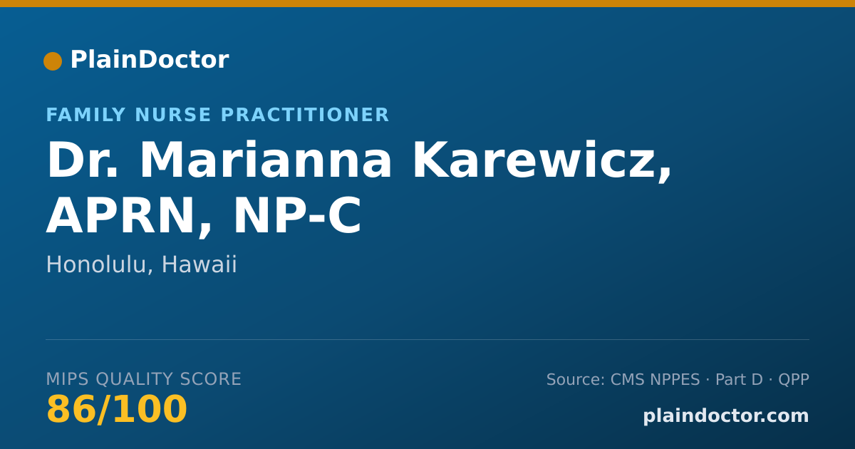 Shareable card for Marianna Karewicz, APRN, NP-C - Family Nurse Practitioner, Honolulu, HI