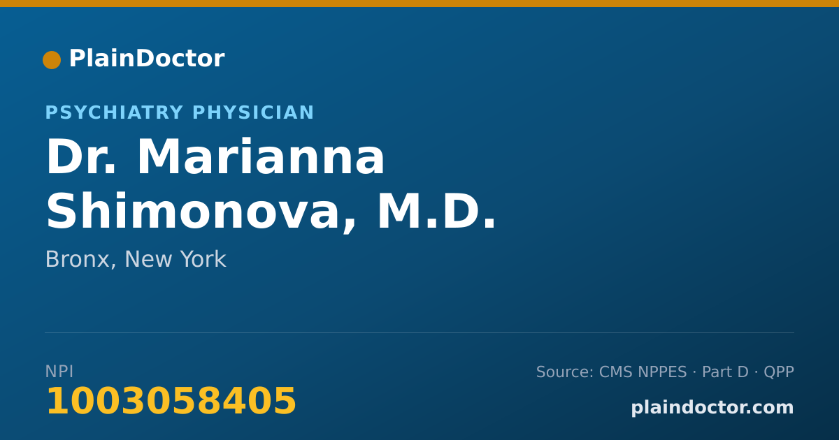 Shareable card for Marianna Shimonova, M.D. - Psychiatry Physician, Bronx, NY