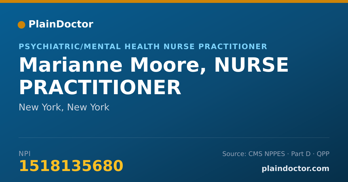 Shareable card for Marianne Moore, NURSE PRACTITIONER - Psychiatric/Mental Health Nurse Practitioner, New York, NY