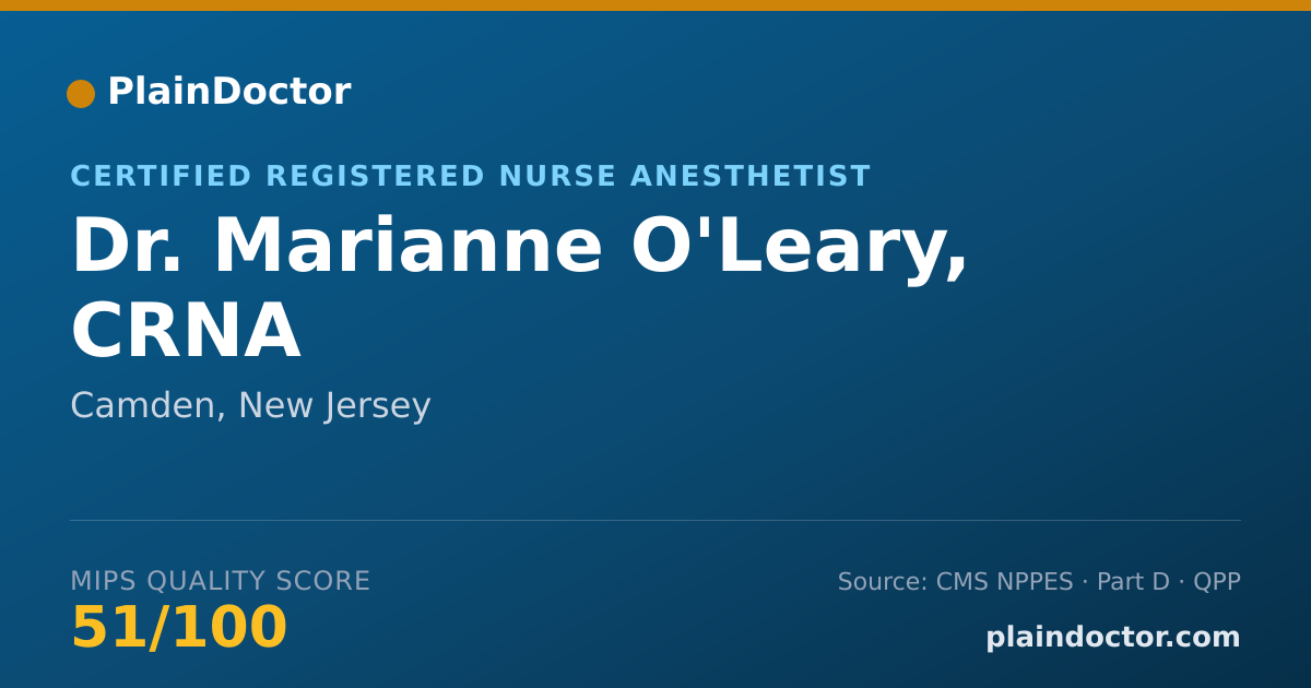 Shareable card for Marianne O'Leary, CRNA - Certified Registered Nurse Anesthetist, Camden, NJ