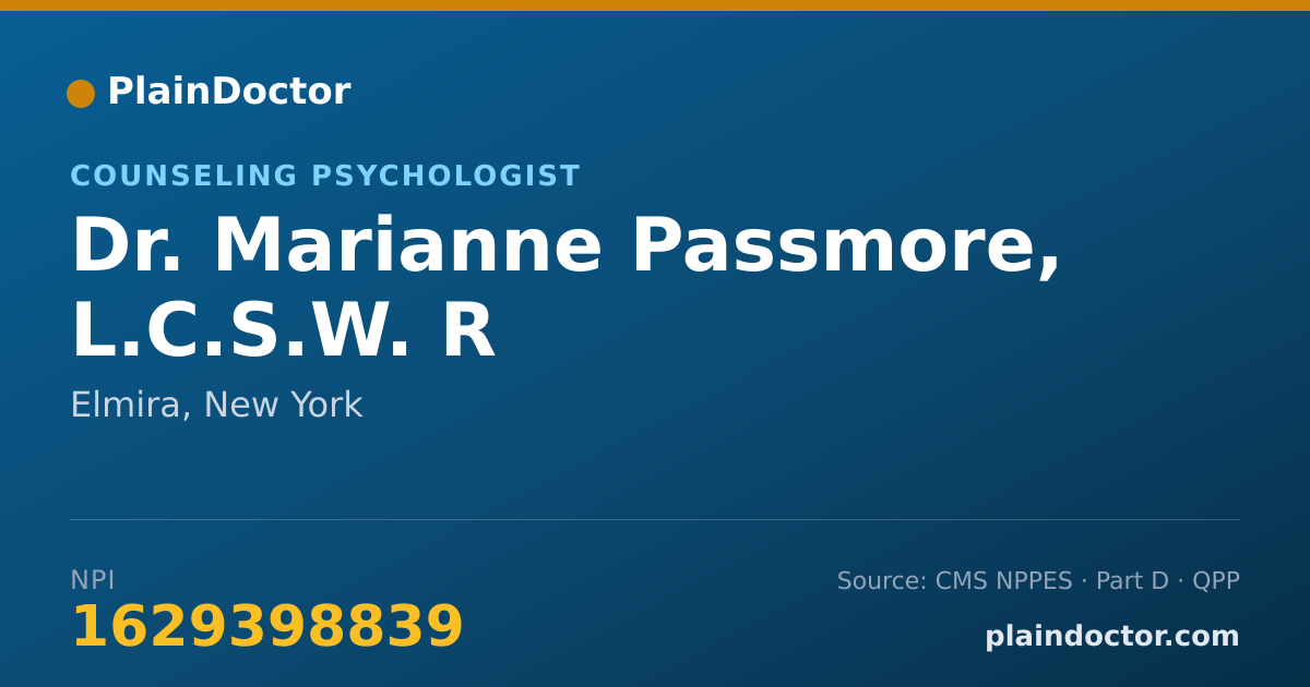Shareable card for Marianne Passmore, L.C.S.W. R - Counseling Psychologist, Elmira, NY