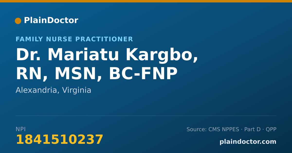 Shareable card for Mariatu Kargbo, RN, MSN, BC-FNP - Family Nurse Practitioner, Alexandria, VA