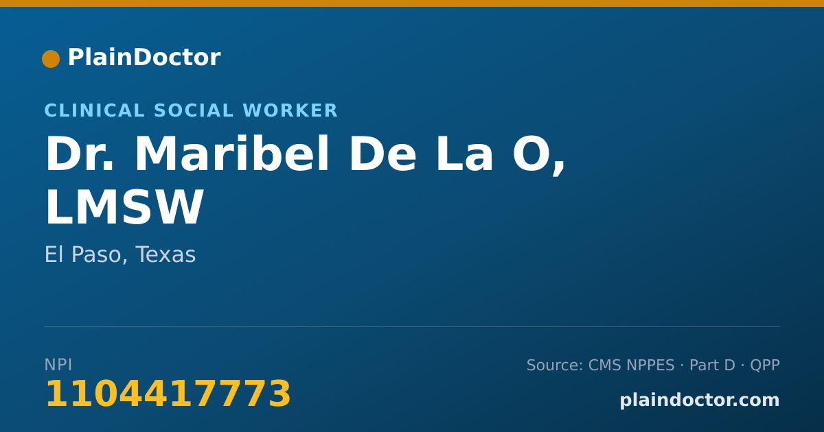 Shareable card for Maribel De La O, LMSW - Clinical Social Worker, El Paso, TX