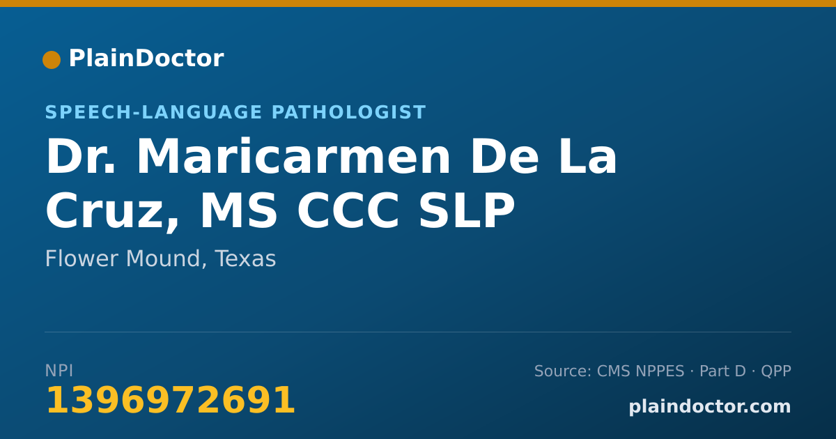 Shareable card for Maricarmen De La Cruz, MS CCC SLP - Speech-Language Pathologist, Flower Mound, TX