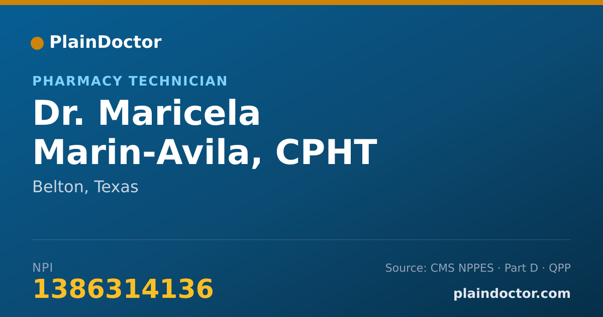 Shareable card for Maricela Marin-Avila, CPHT - Pharmacy Technician, Belton, TX