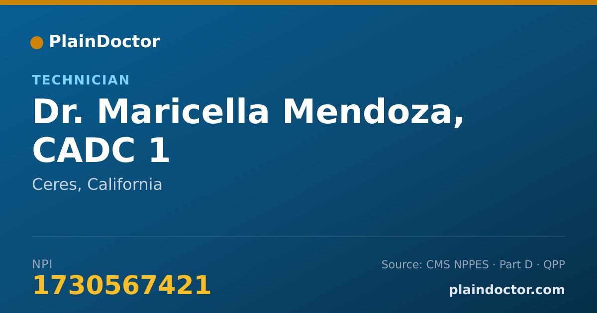 Shareable card for Maricella Mendoza, CADC 1 - Technician, Ceres, CA