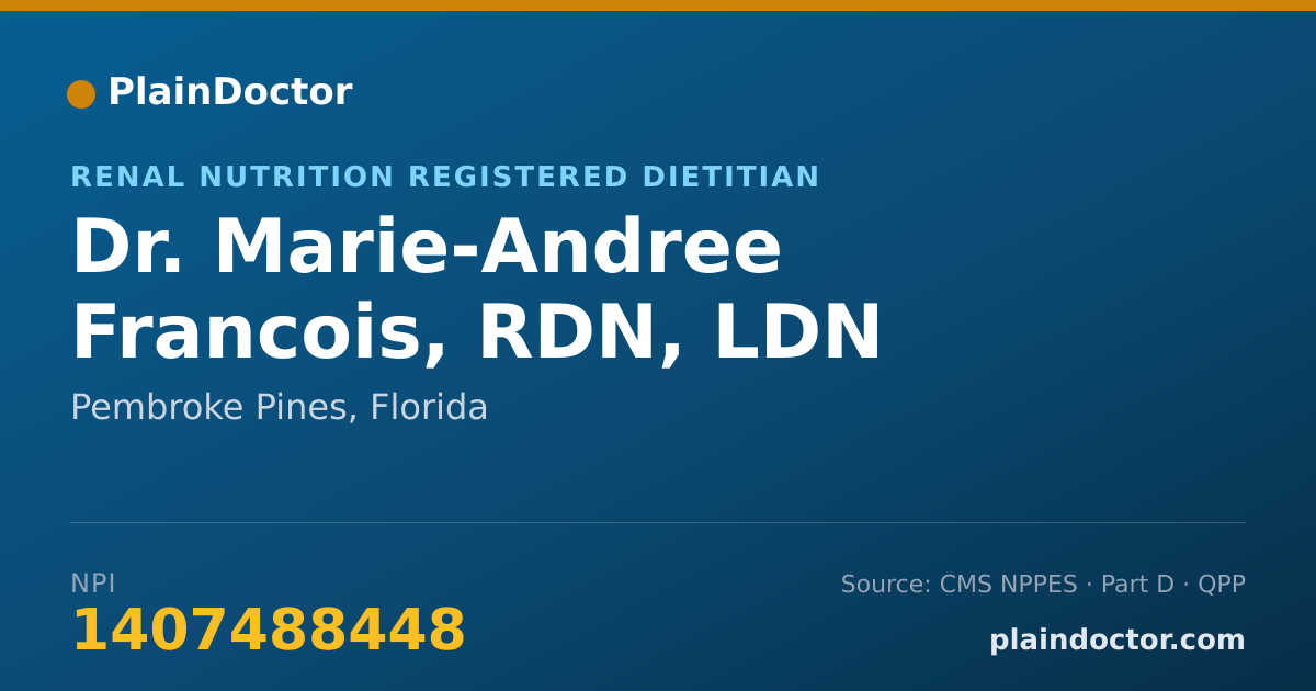 Shareable card for Marie-Andree Francois, RDN, LDN - Renal Nutrition Registered Dietitian, Pembroke Pines, FL