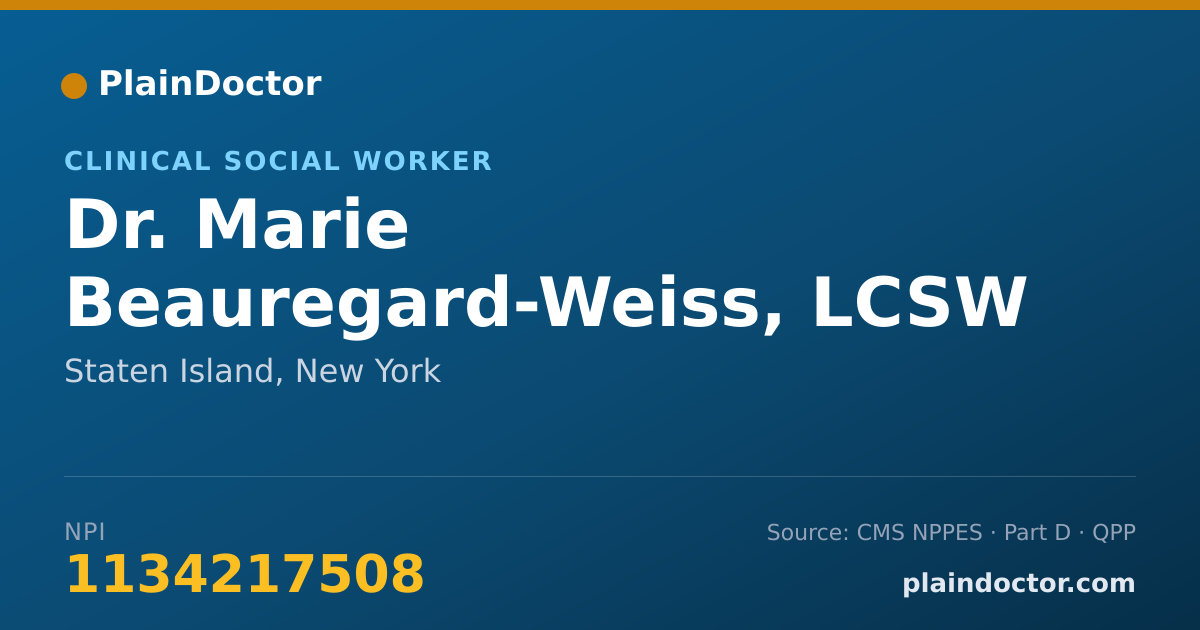 Shareable card for Marie Beauregard-Weiss, LCSW - Clinical Social Worker, Staten Island, NY