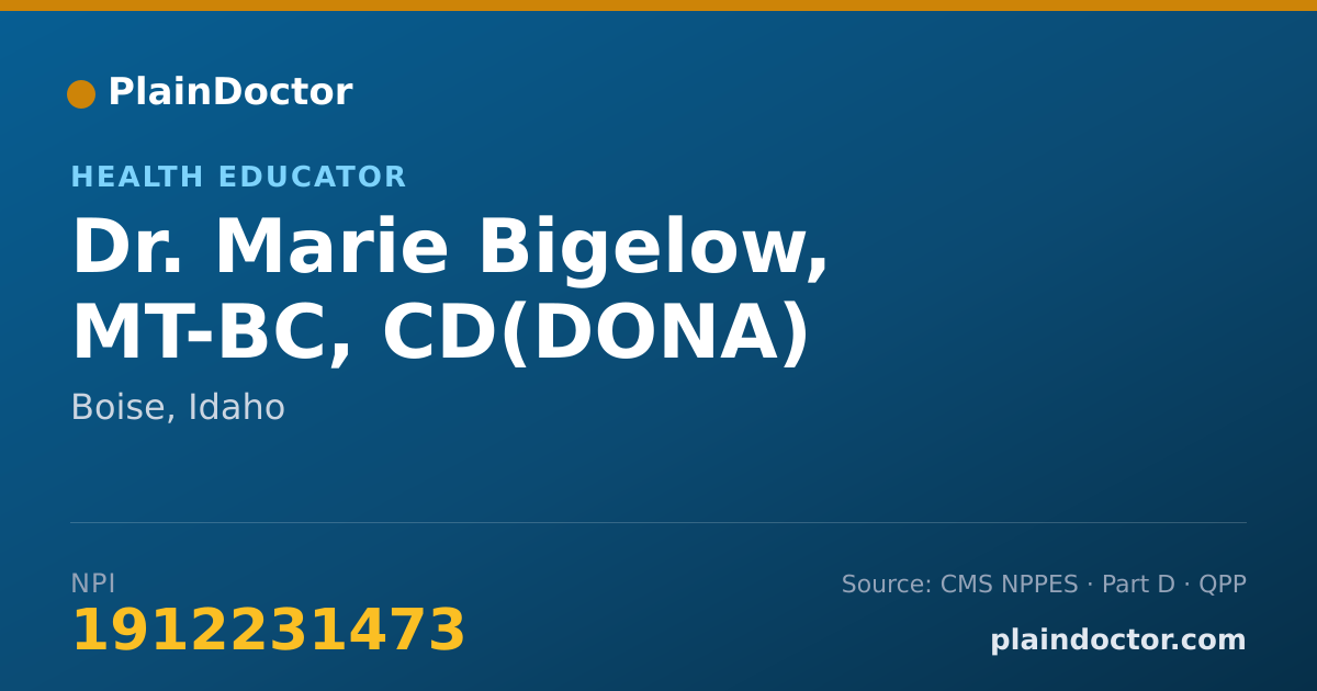 Shareable card for Marie Bigelow, MT-BC, CD(DONA) - Health Educator, Boise, ID