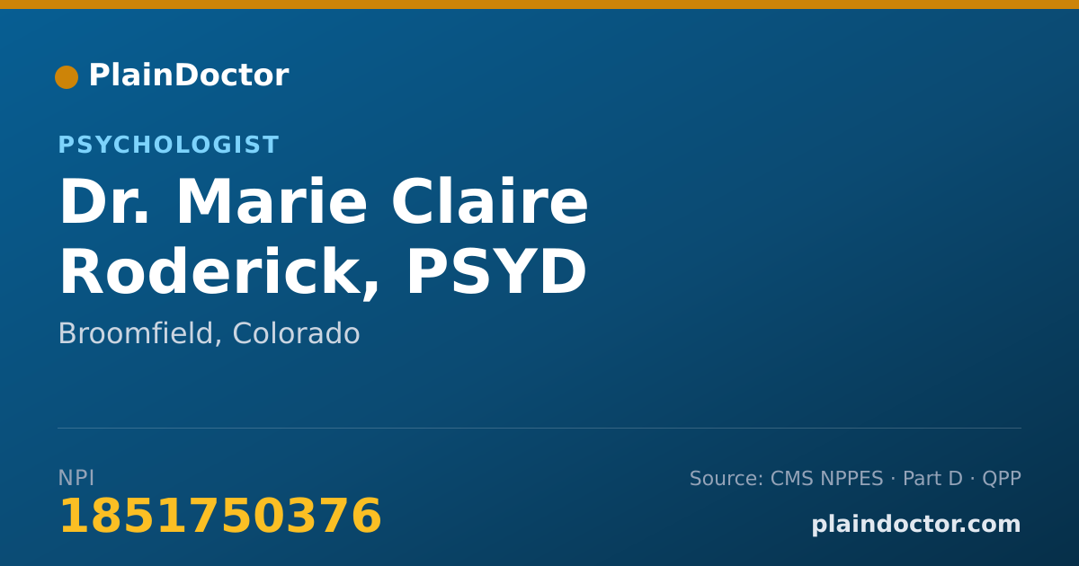 Shareable card for Marie Claire Roderick, PSYD - Psychologist, Broomfield, CO