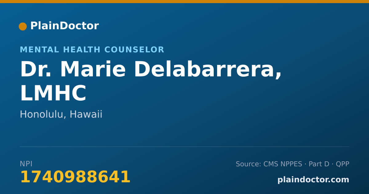 Shareable card for Marie Delabarrera, LMHC - Mental Health Counselor, Honolulu, HI