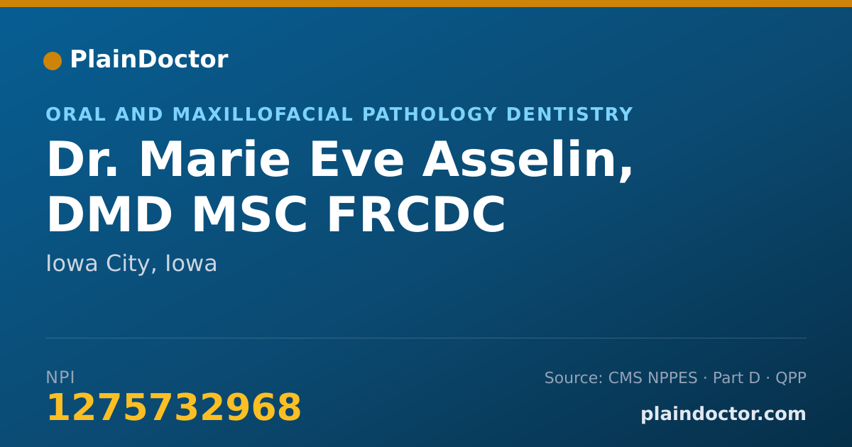 Shareable card for Marie Eve Asselin, DMD MSC FRCDC - Oral and Maxillofacial Pathology Dentistry, Iowa City, IA