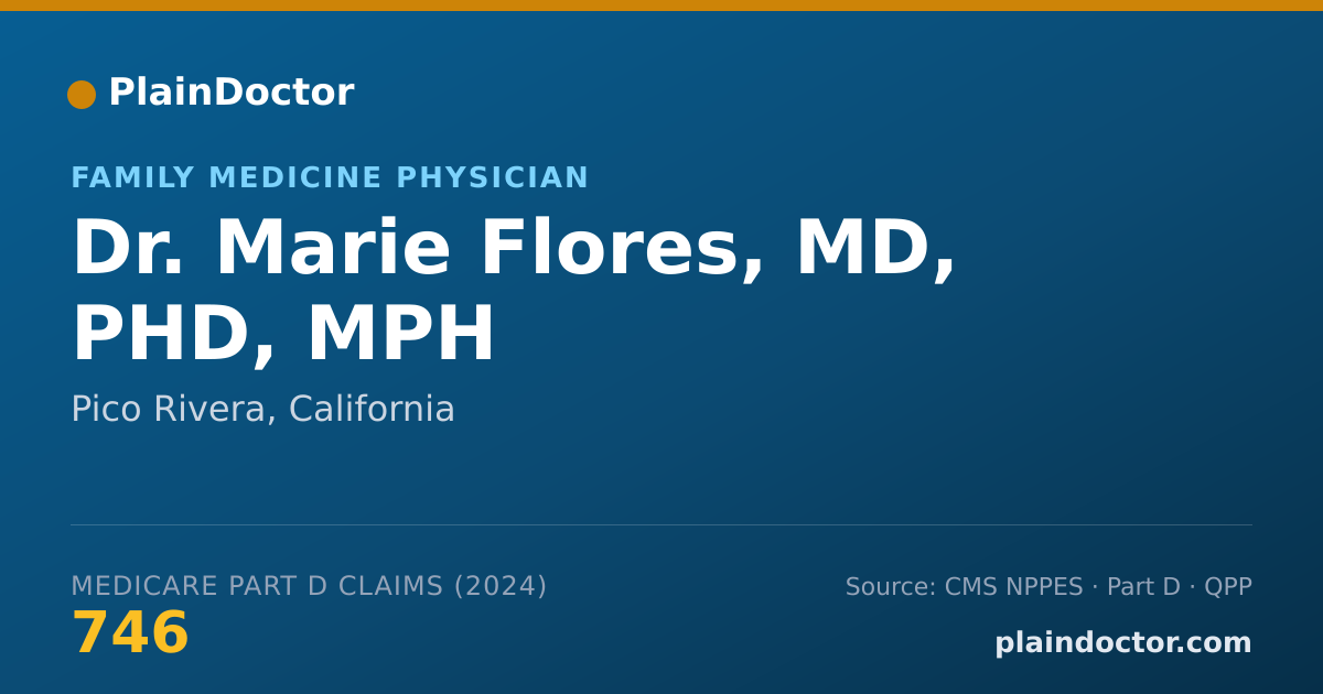 Shareable card for Marie Flores, MD, PHD, MPH - Family Medicine Physician, Pico Rivera, CA