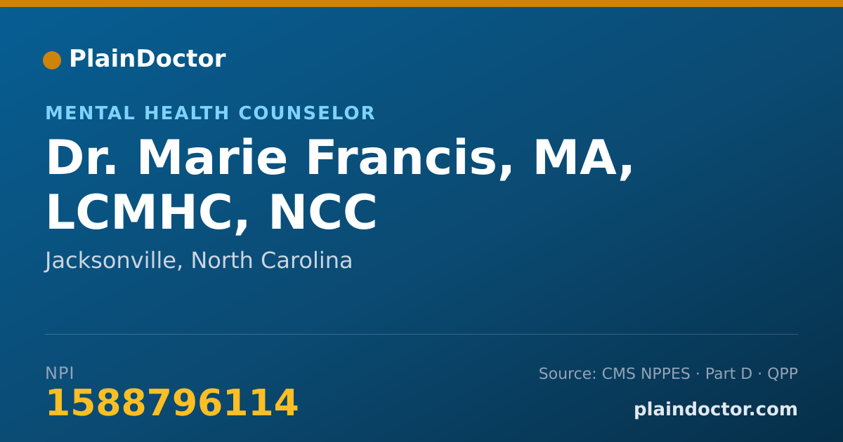 Shareable card for Marie Francis, MA, LCMHC, NCC - Mental Health Counselor, Jacksonville, NC
