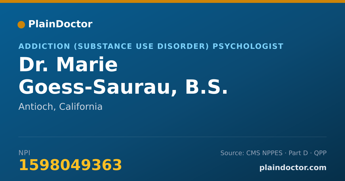 Shareable card for Marie Goess-Saurau, B.S. - Addiction (Substance Use Disorder) Psychologist, Antioch, CA