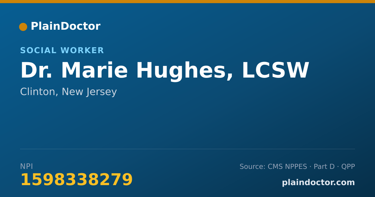 Shareable card for Marie Hughes, LCSW - Social Worker, Clinton, NJ