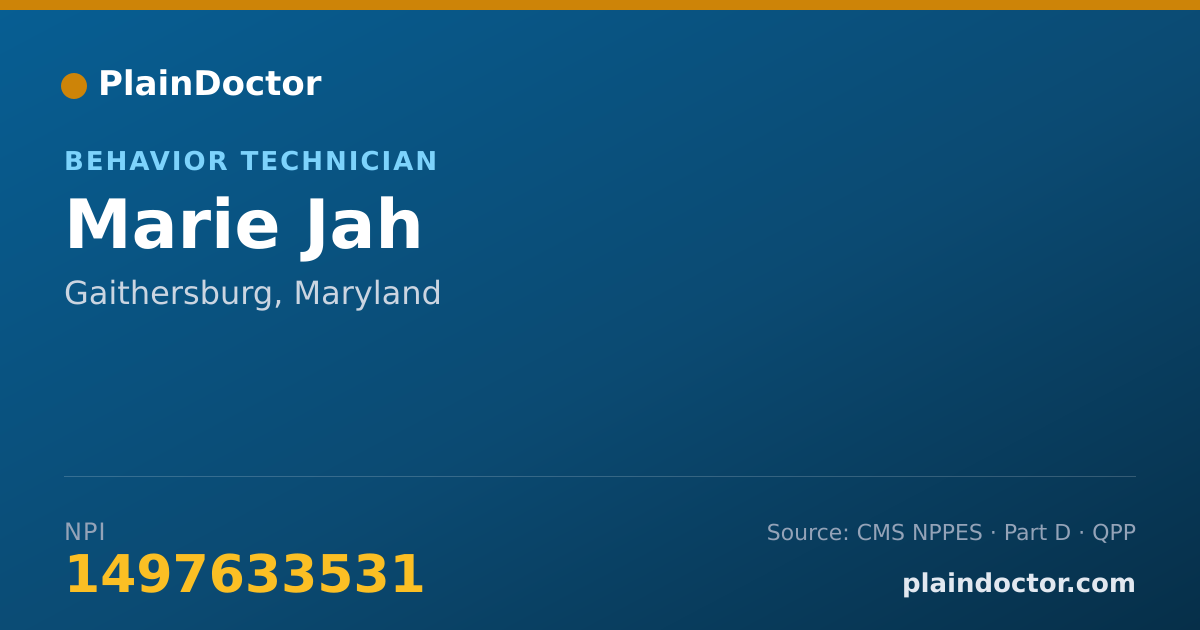 Shareable card for Marie Jah - Behavior Technician, Gaithersburg, MD