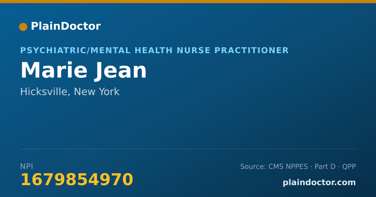Shareable card for Marie Jean - Psychiatric/Mental Health Nurse Practitioner, Hicksville, NY