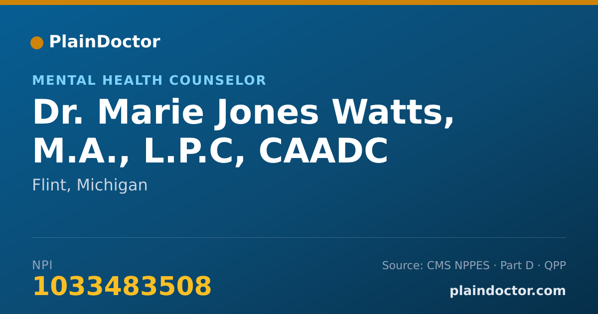 Shareable card for Marie Jones Watts, M.A., L.P.C, CAADC - Mental Health Counselor, Flint, MI
