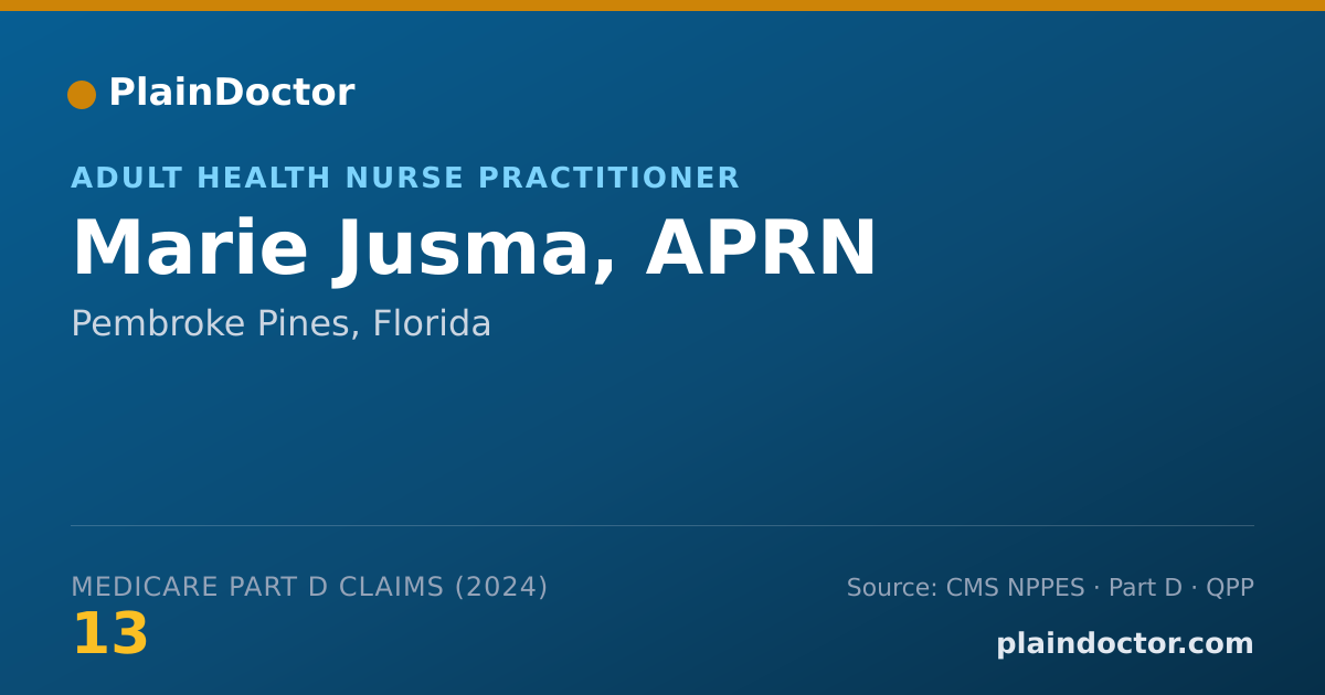 Shareable card for Marie Jusma, APRN - Nurse Practitioner, Pembroke Pines, FL