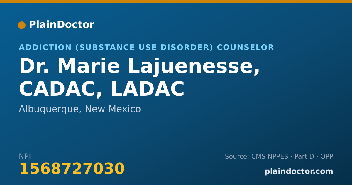 Shareable card for Marie Lajuenesse, CADAC, LADAC - Addiction (Substance Use Disorder) Counselor, Albuquerque, NM