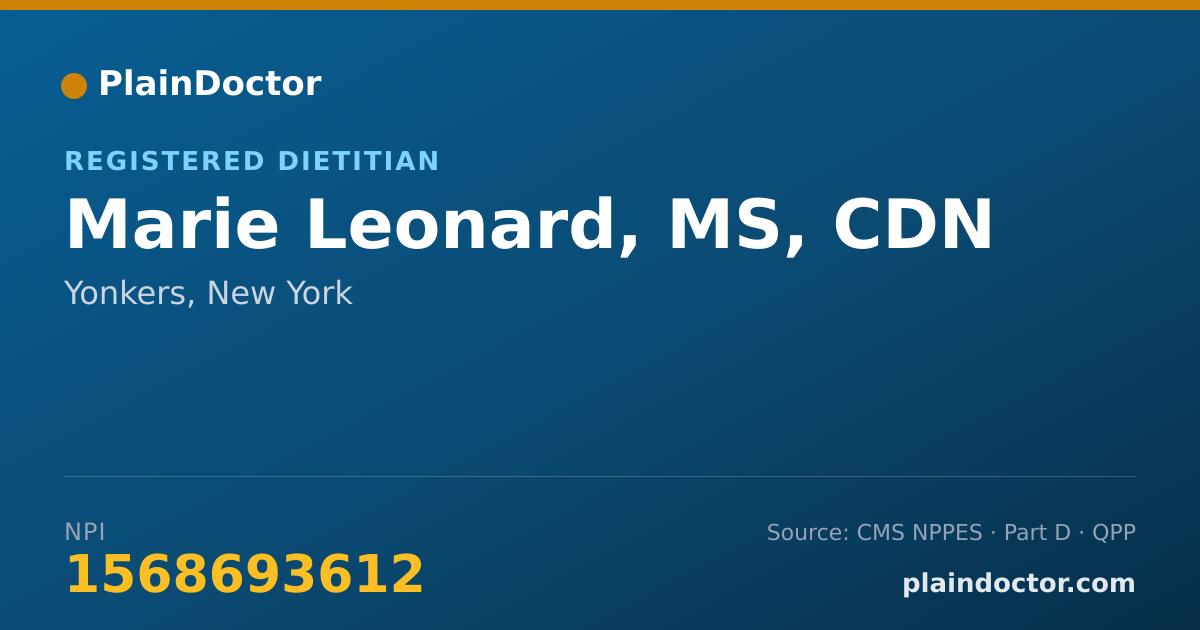 Shareable card for Marie Leonard, MS, CDN - Nutrition Education Nutritionist, Yonkers, NY