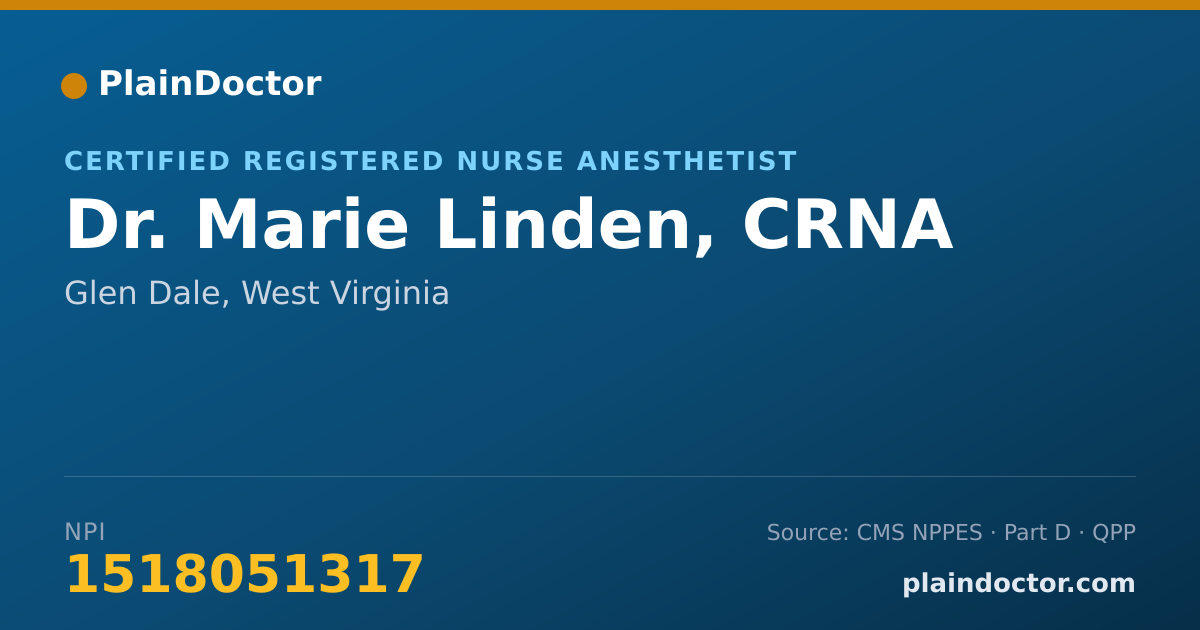 Shareable card for Marie Linden, CRNA - Certified Registered Nurse Anesthetist, Glen Dale, WV
