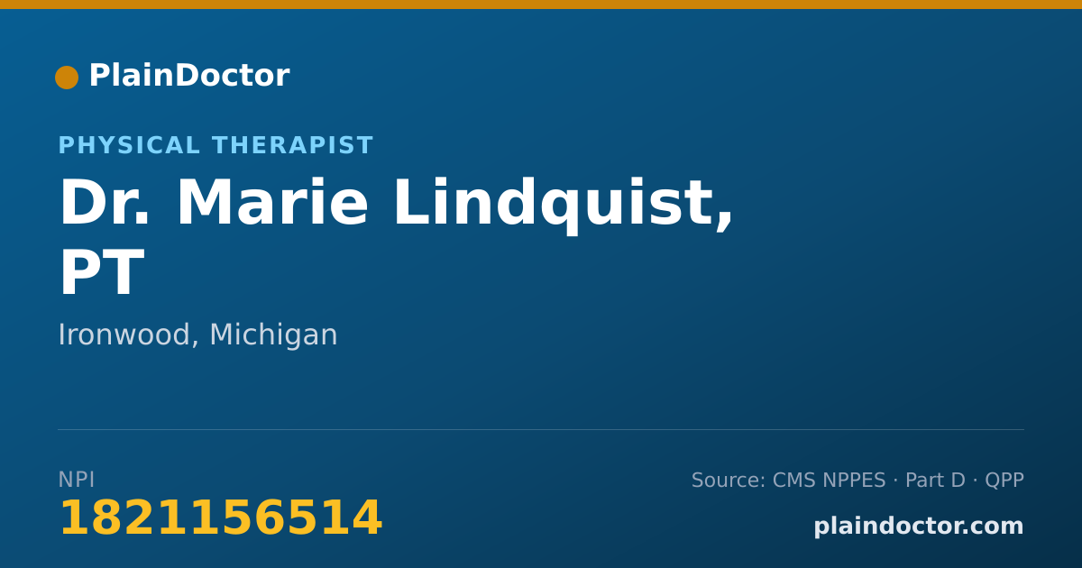 Shareable card for Marie Lindquist, PT - Physical Therapist, Ironwood, MI